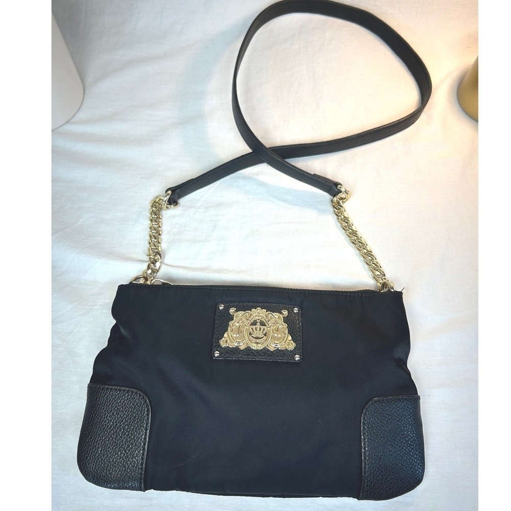 Y2k Juicy Couture Glamoratti Crossbody Bag Purse Black Gold Chain Maximalist
